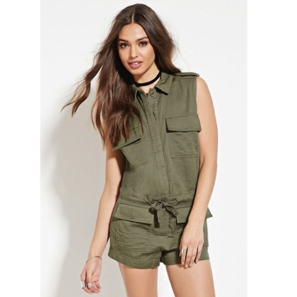 green utility romper